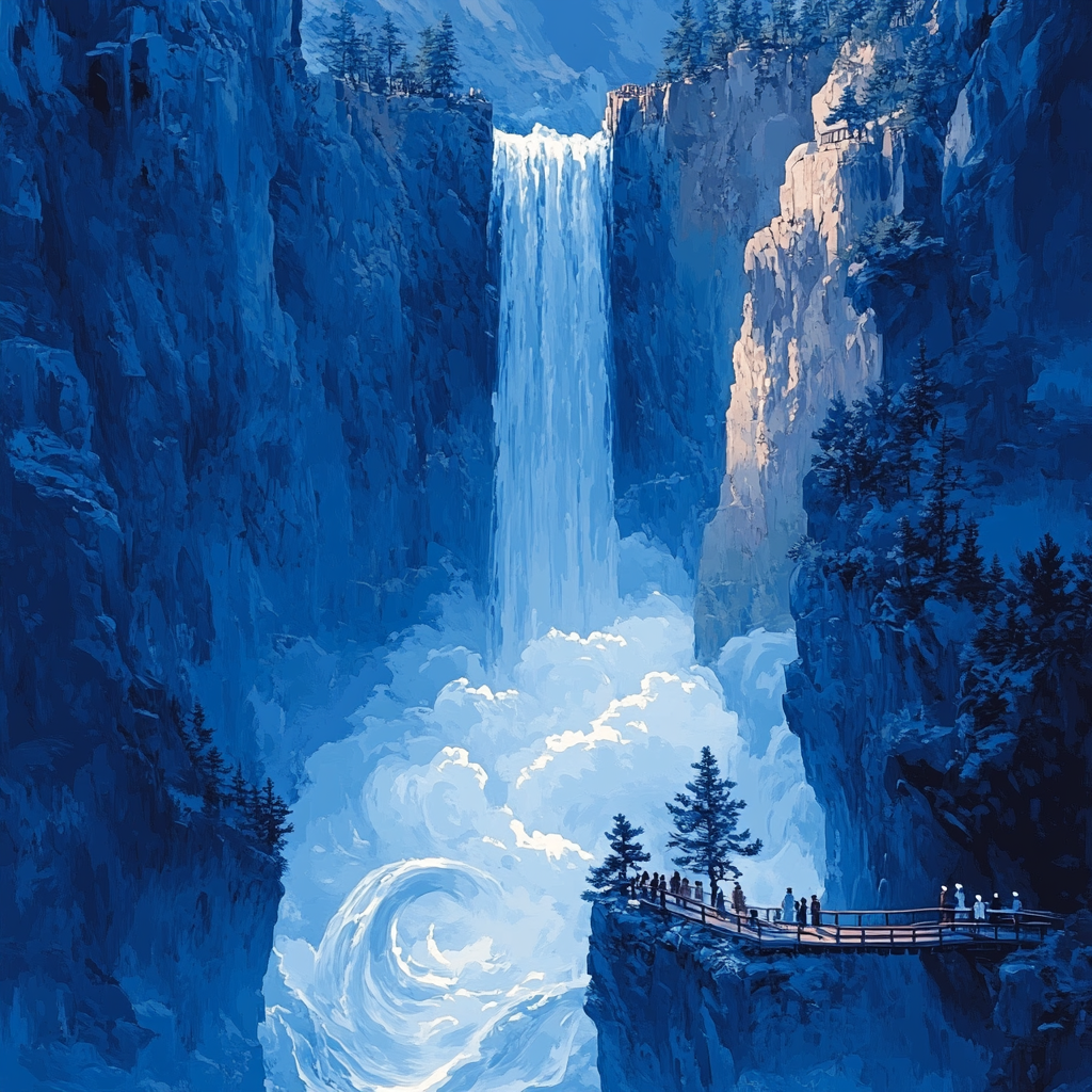 Hokusai Inspired Cascading Waterfall Gorge paint by color
