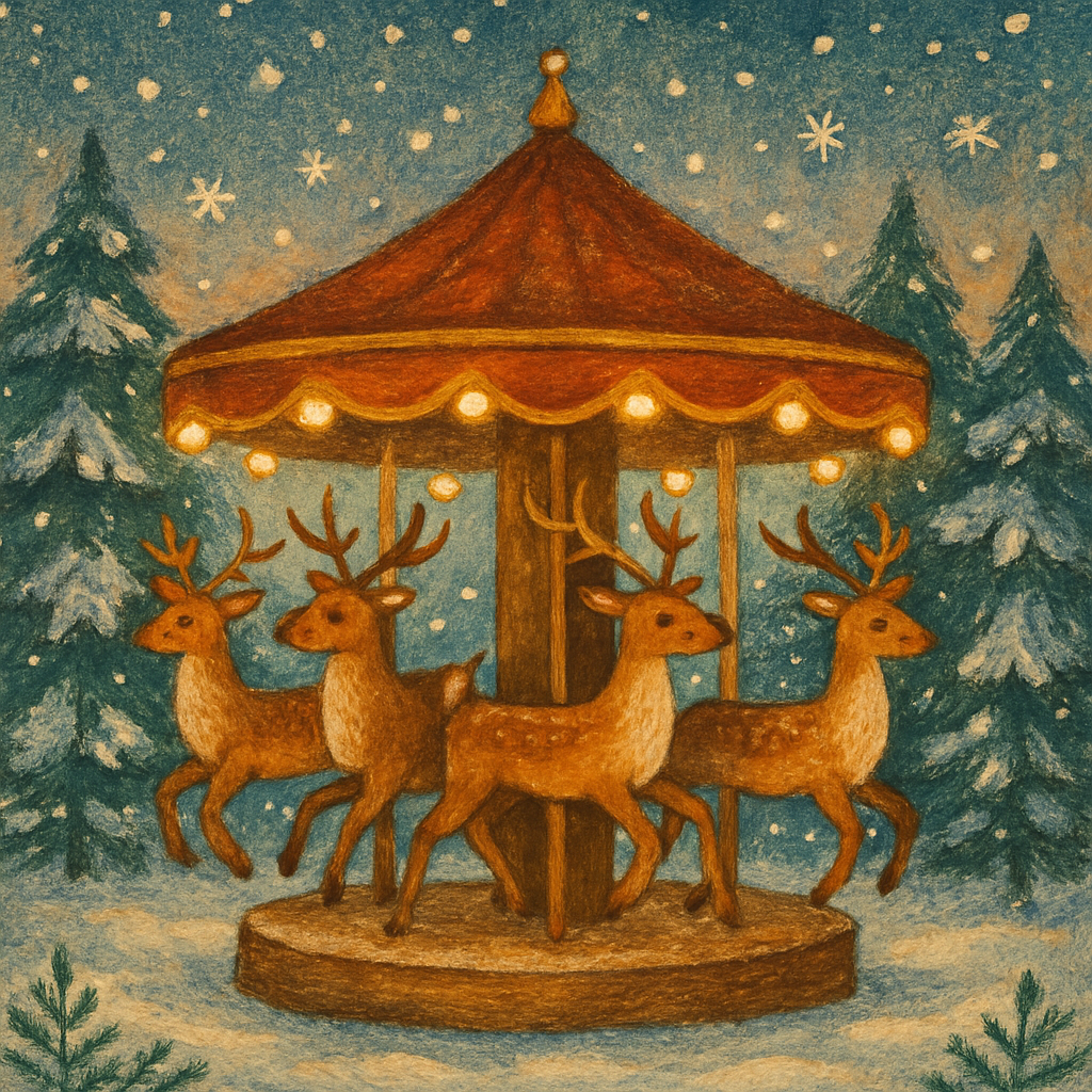 Reindeer Carousel In Forest Clearing painting number kit