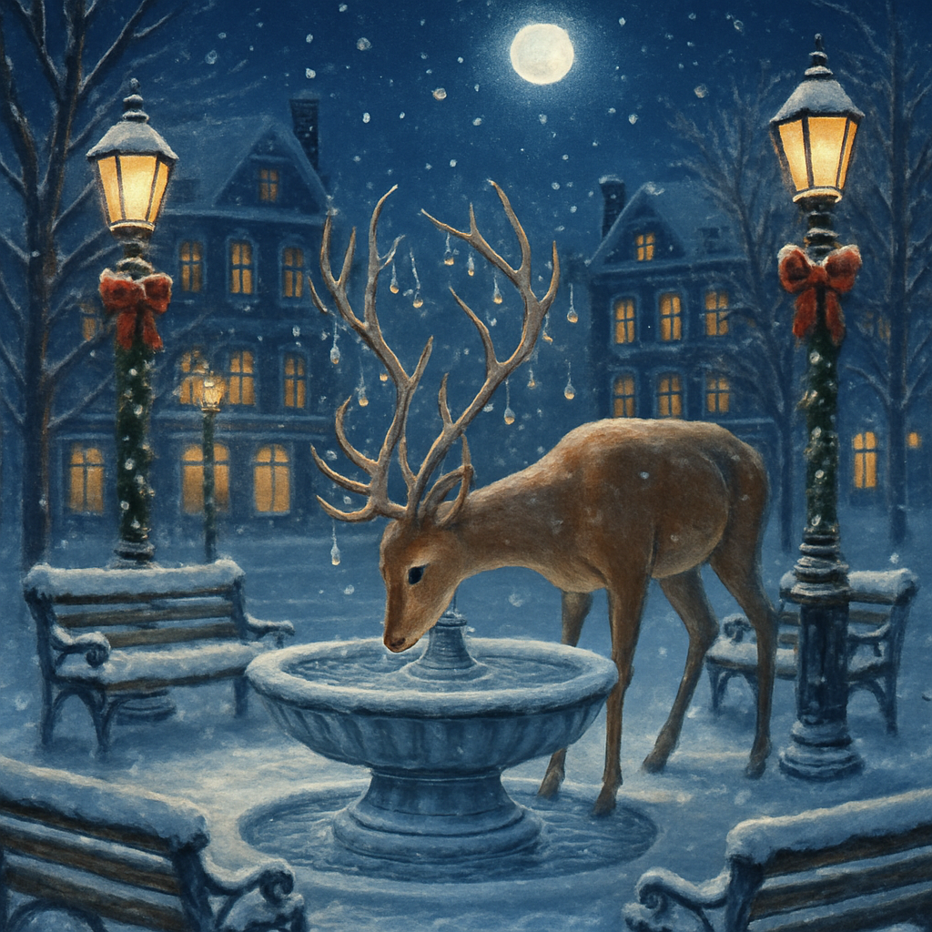 Christmas Deer At The Frozen Fountain Paint by numbers art