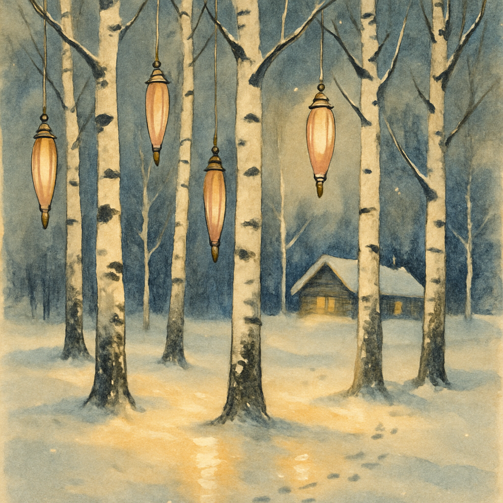 Christmas Lanterns In The Birch Grove Paint by numbers kits
