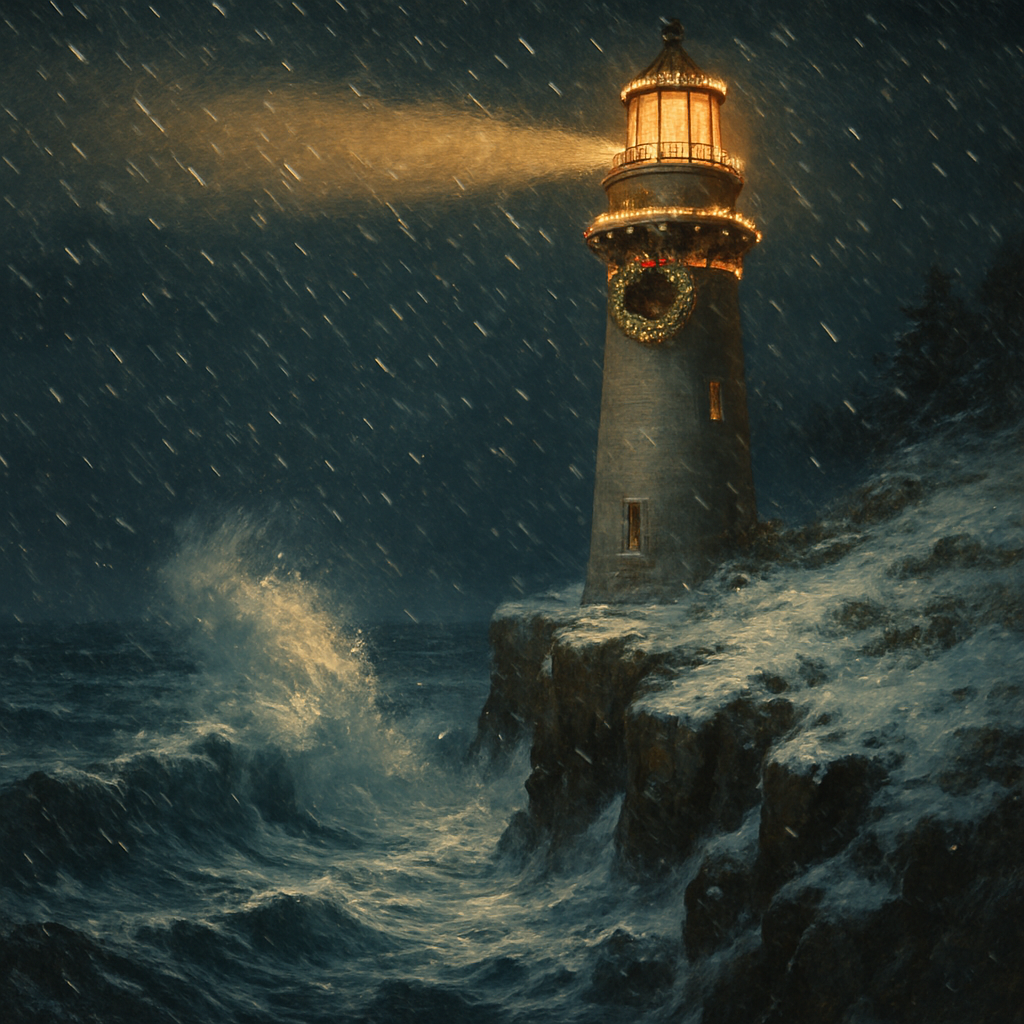 Christmas Lighthouse On Icy Cliffs paint by color