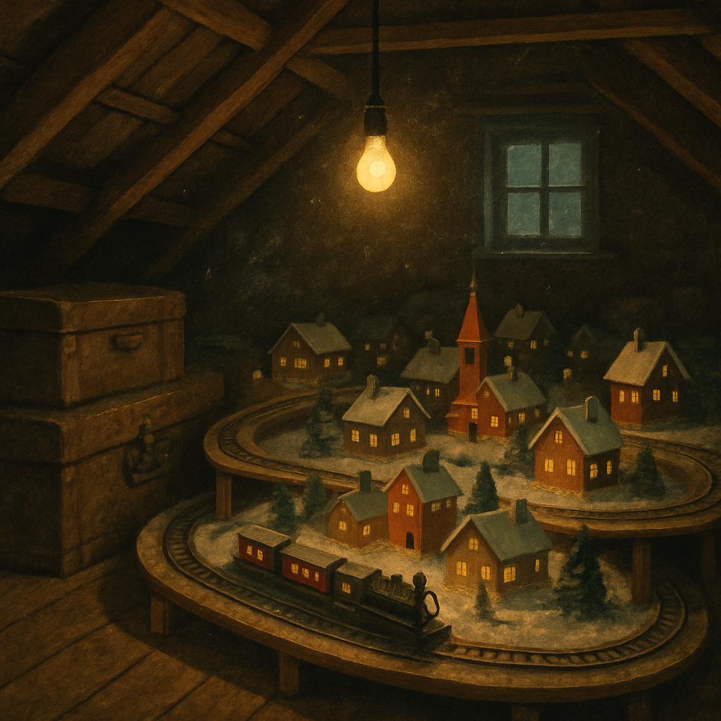 Holiday Train Set In Attic Village Paint by numbers kits