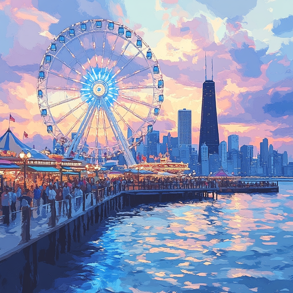 Evening At Navy Pier Chicago United States Paint by numbers kits
