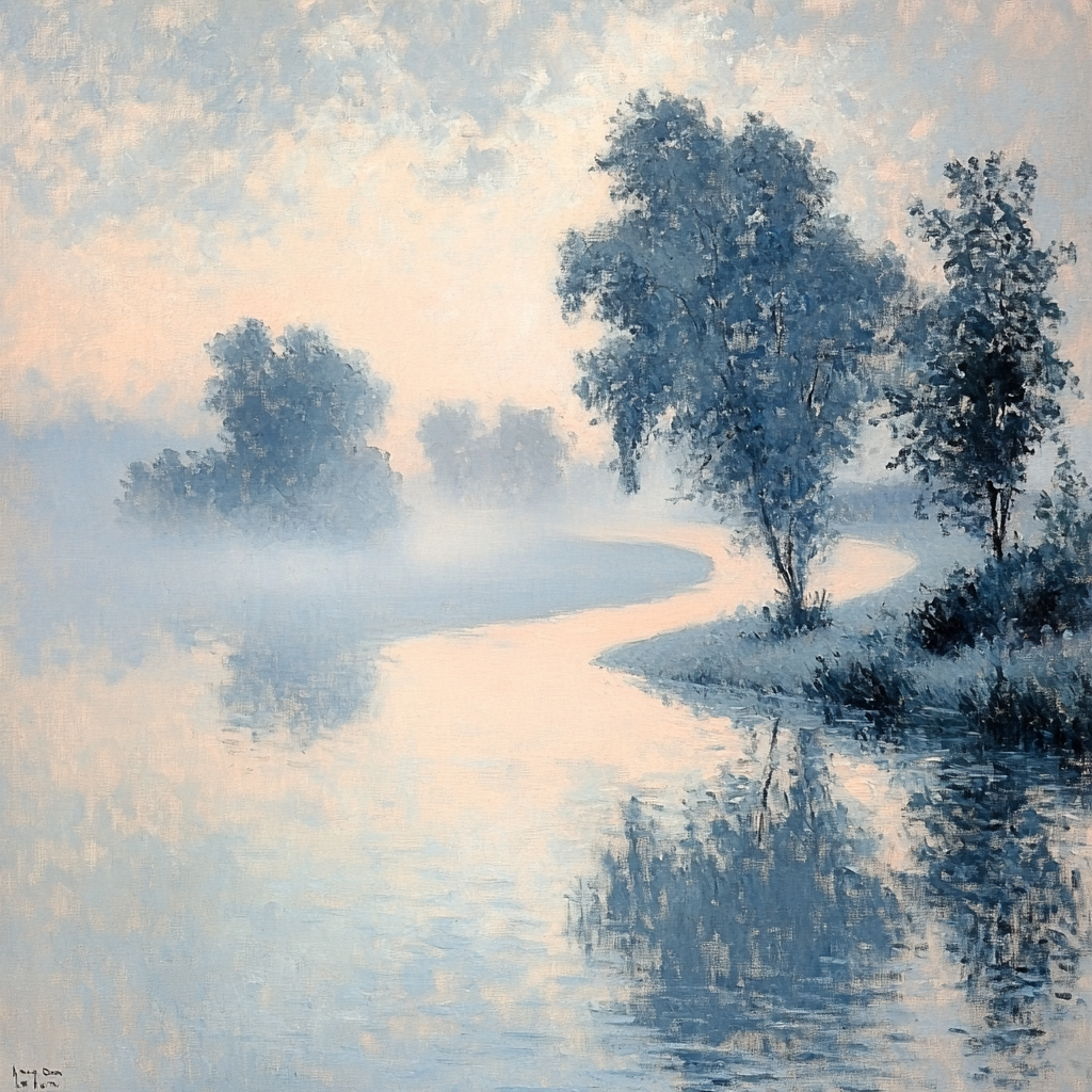 Claude Monet Inspired Foggy River Bend Silver Morning DIY paint by numbers