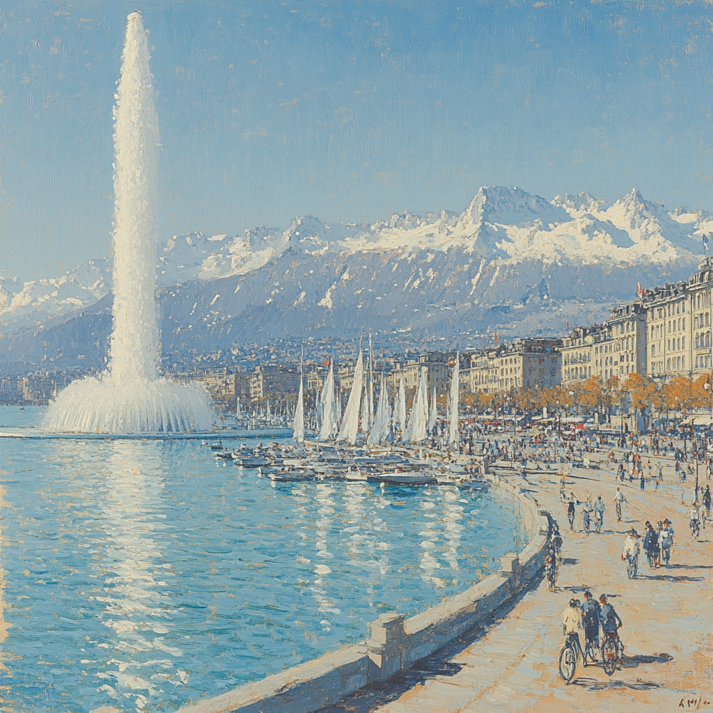 Lake Geneva Jet Fountain Geneva Switzerland paint by number