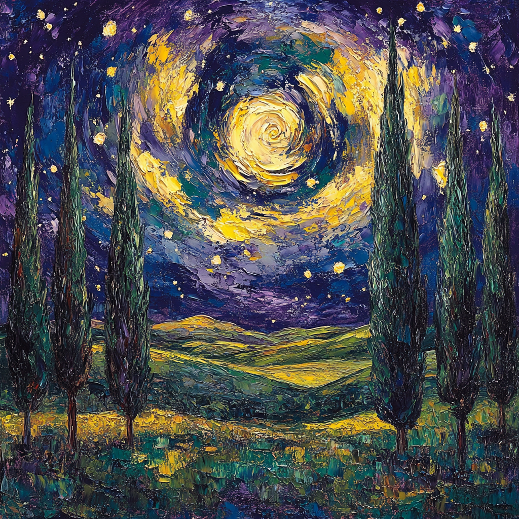 Van Gogh Inspired Moonlit Cypress paint by number