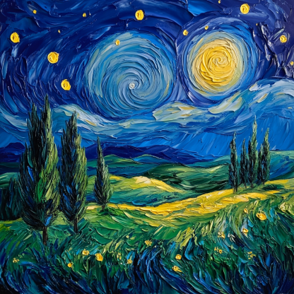 Van Gogh Inspired Starry Countryside Number painting