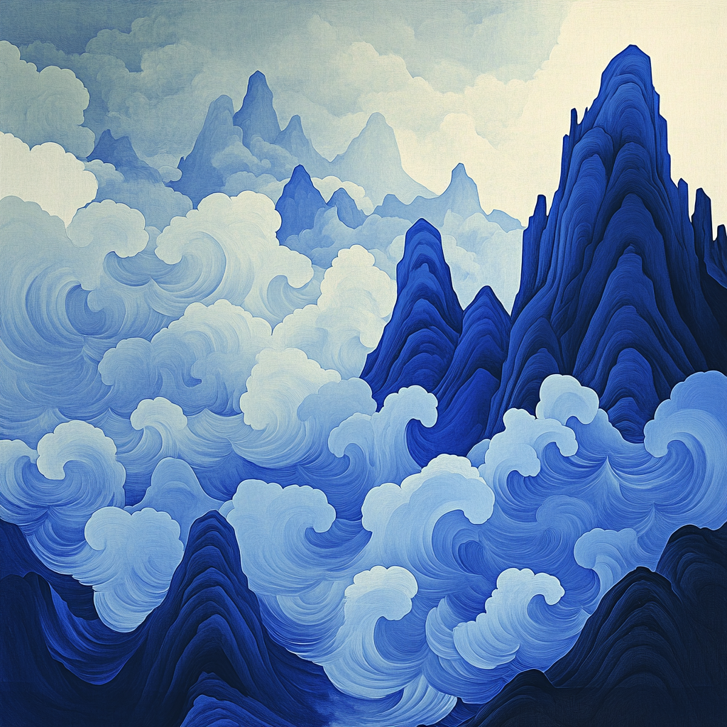 Hokusai Inspired Mountain Storm Number painting