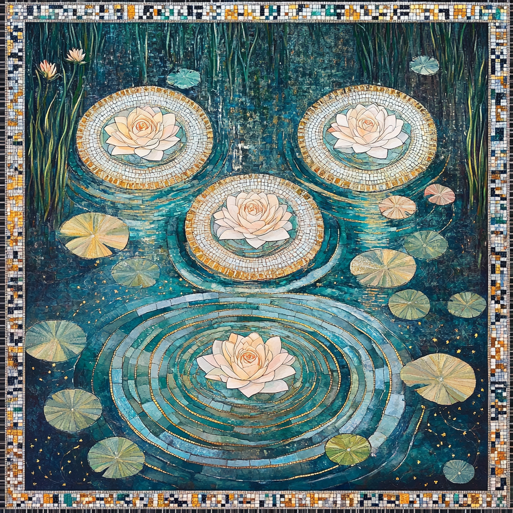 Gustav Klimt Inspired Golden Waterlily Haloes paint by number