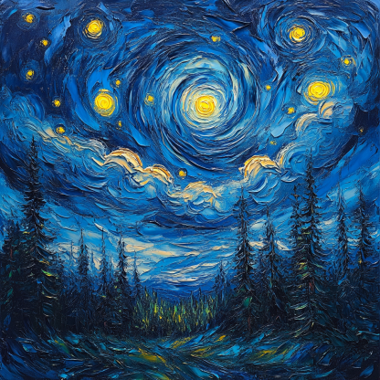 Van Gogh Inspired Moonlit Forest Paint by numbers kits