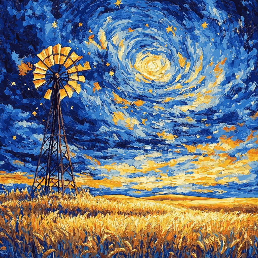 Van Gogh Inspired Windmill At Dusk Paint by numbers art