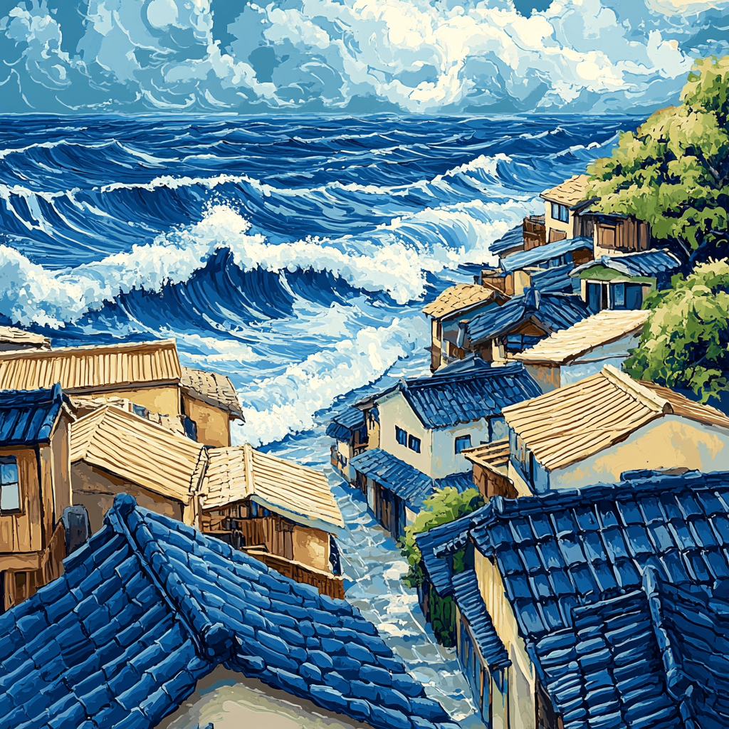 Hokusai Inspired Fishing Village paint by numbers