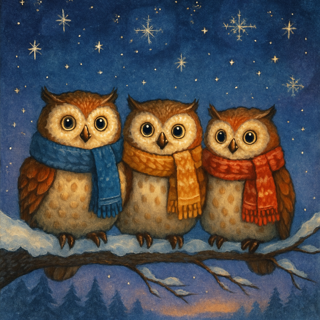 Christmas Owls On Midnight Branch Painting by numbers kit