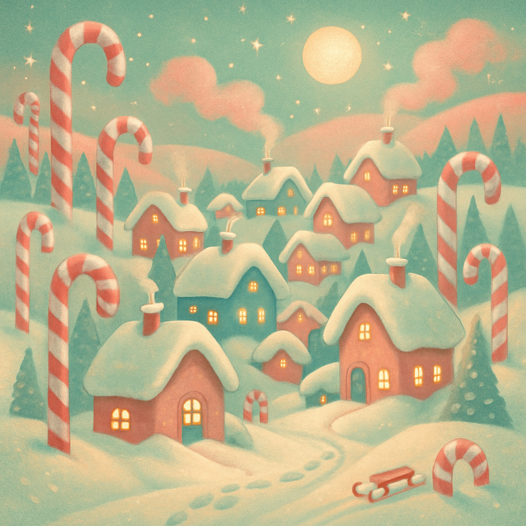 Candy Cane Hillside Village Number painting