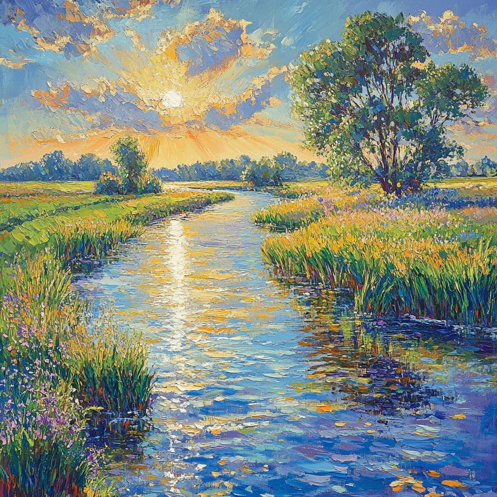 Claude Monet Inspired Sunlit Riverbend Afternoon paint by numbers