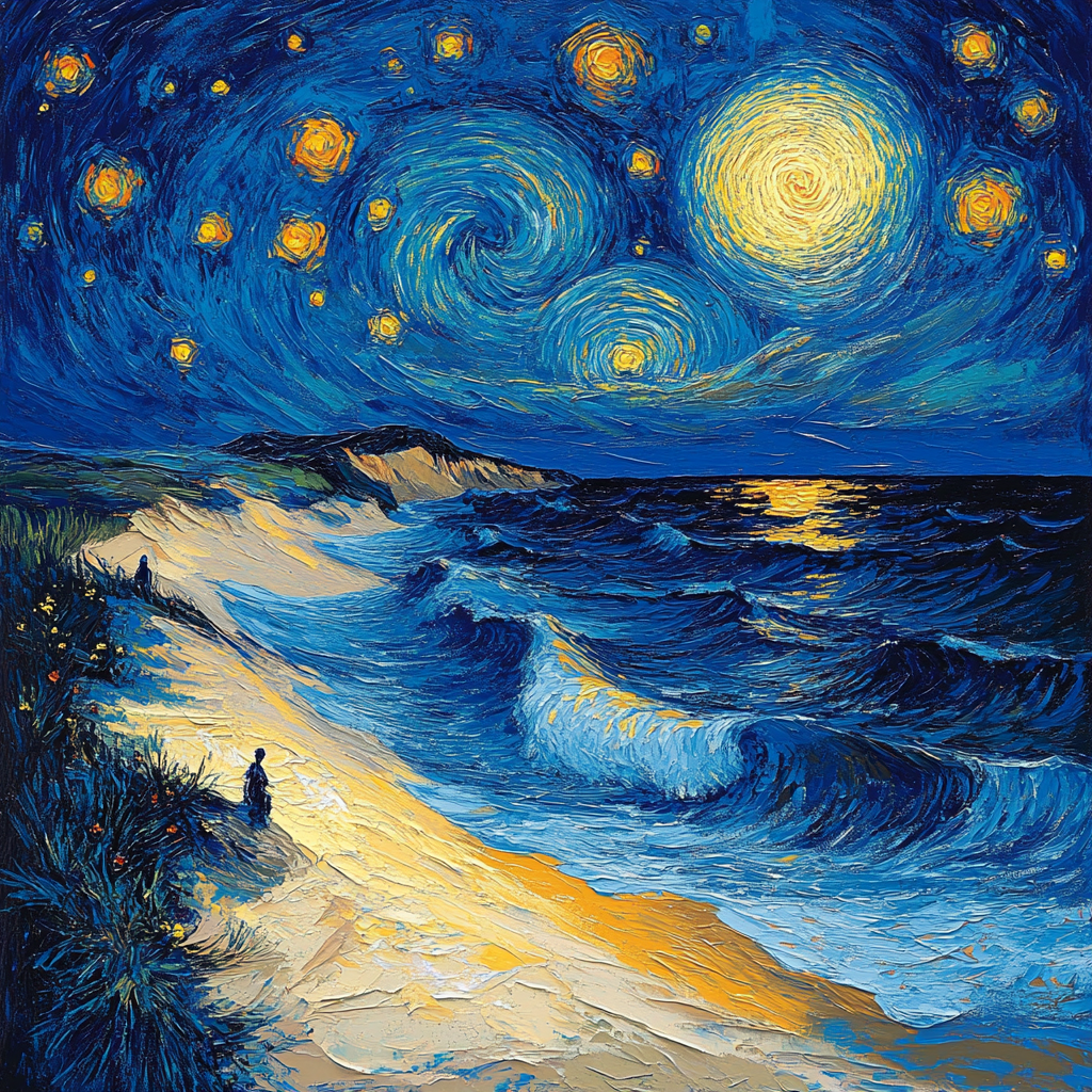 Vincent Van Gogh Inspired Starry Night Beach paint by color