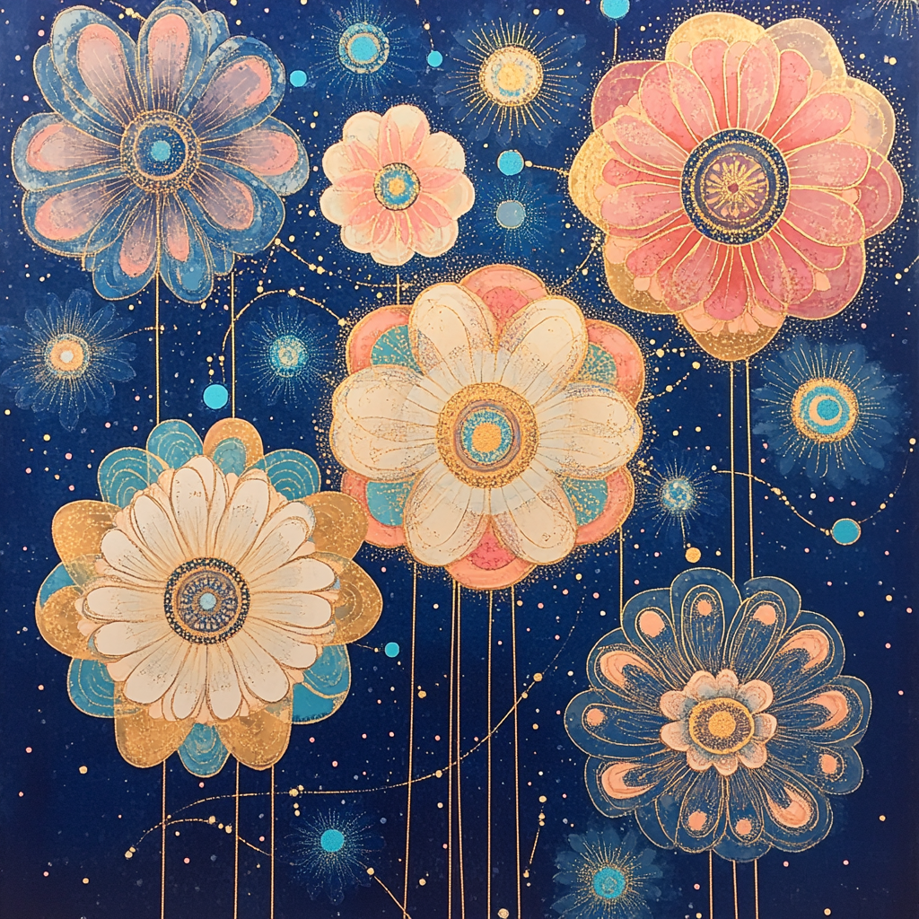 Gustav Klimt Inspired Celestial Flower Constellations paint by numbers