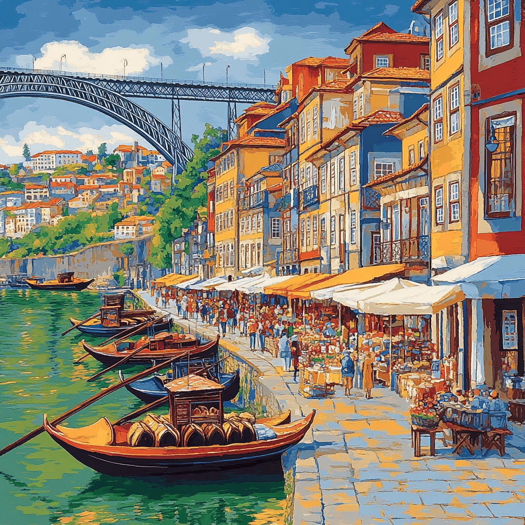 Riverside Walk Along The Douro At Ribeira Porto Portugal painting number kit