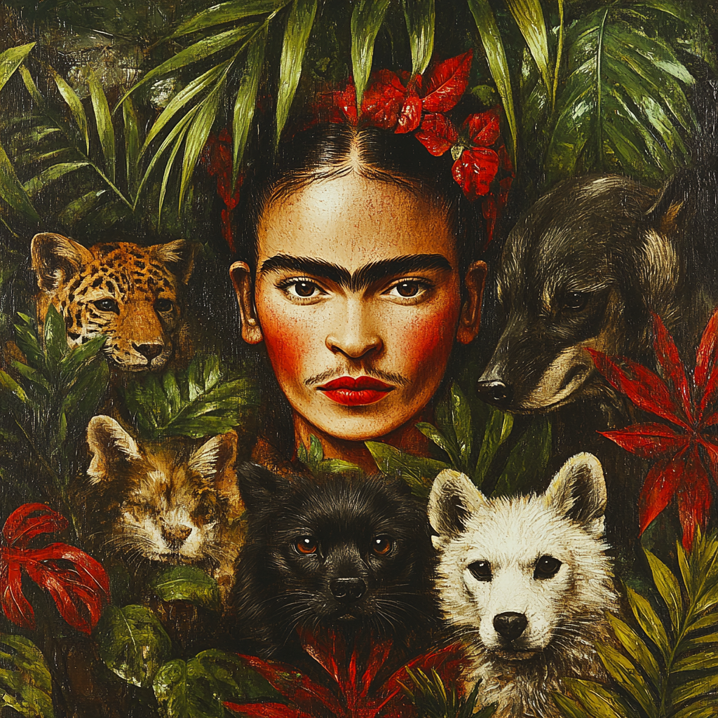 Frida Kahlo Inspired Self Portrait With Animals paint by numbers
