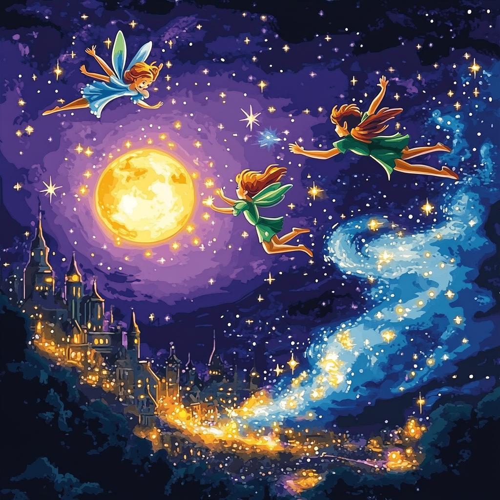 Peter Pan And Tinker Bell’s Night Flight Disney Inspired Painting by numbers kit