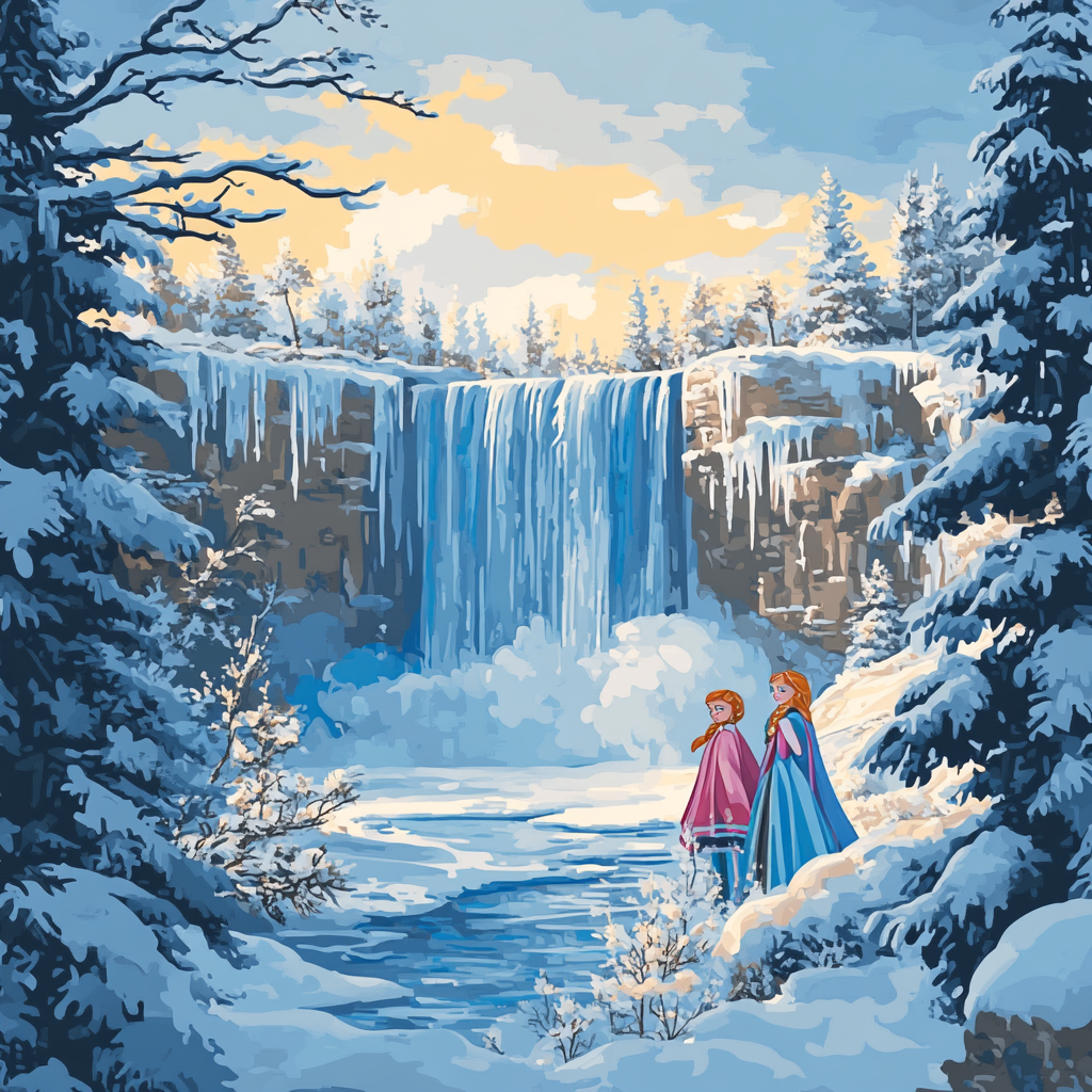 Elsa And Anna’s Frozen Waterfall Moment Disney Inspired Painting by numbers kit