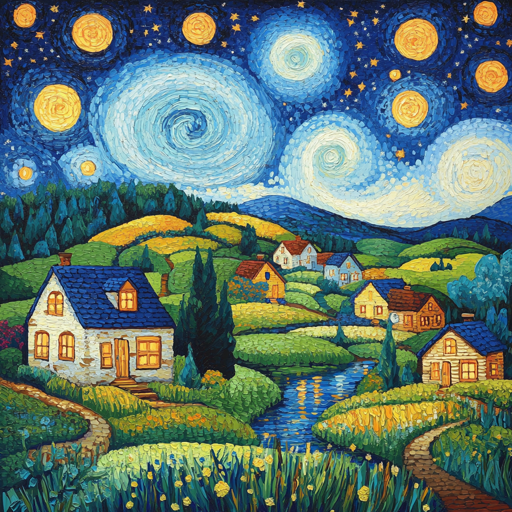 Vincent Van Gogh Inspired Rustic Landscape paint by number