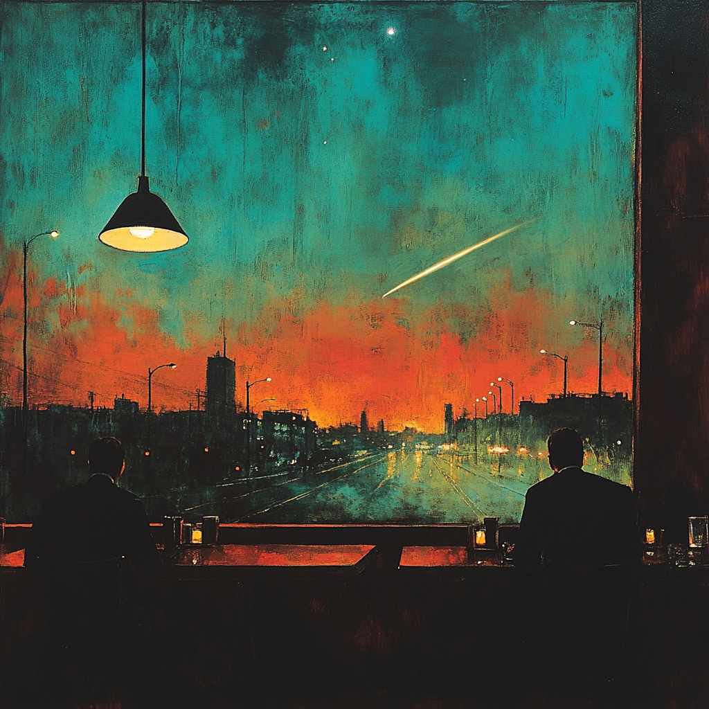 Edward Hopper Inspired Night Diner And Comet Number painting