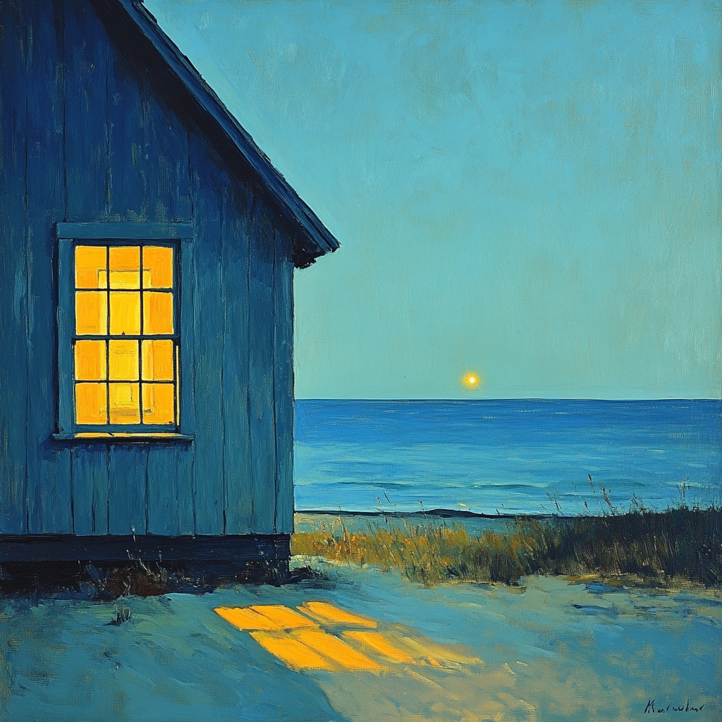 Edward Hopper Inspired Night Beach Cabins Number painting