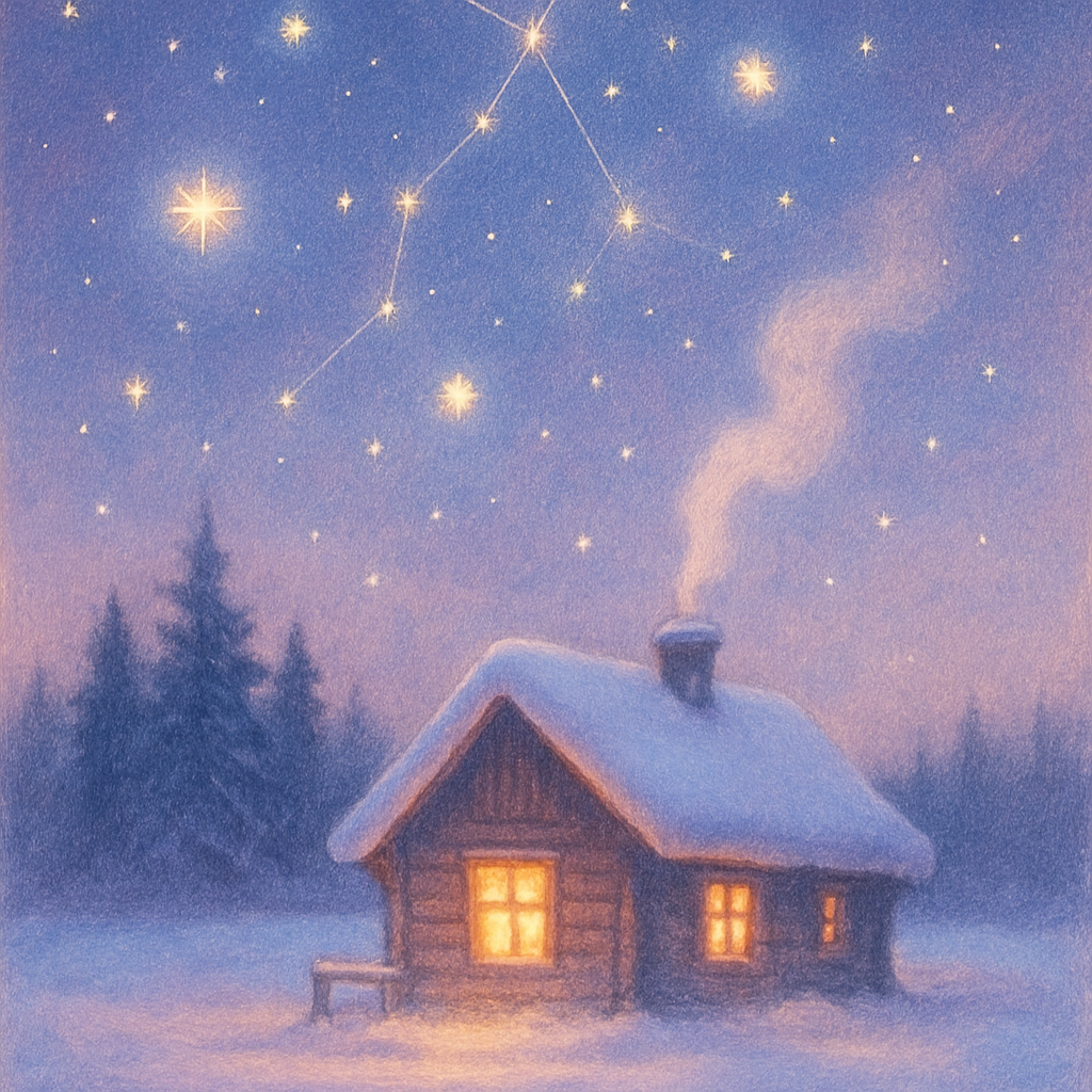 Christmas Cabin Under The Falling Constellations Painting by numbers kit