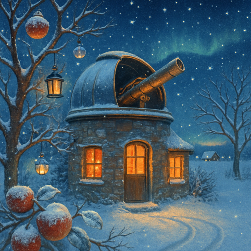 Snowy Cottage Observatory In The Orchard Paint by numbers kits