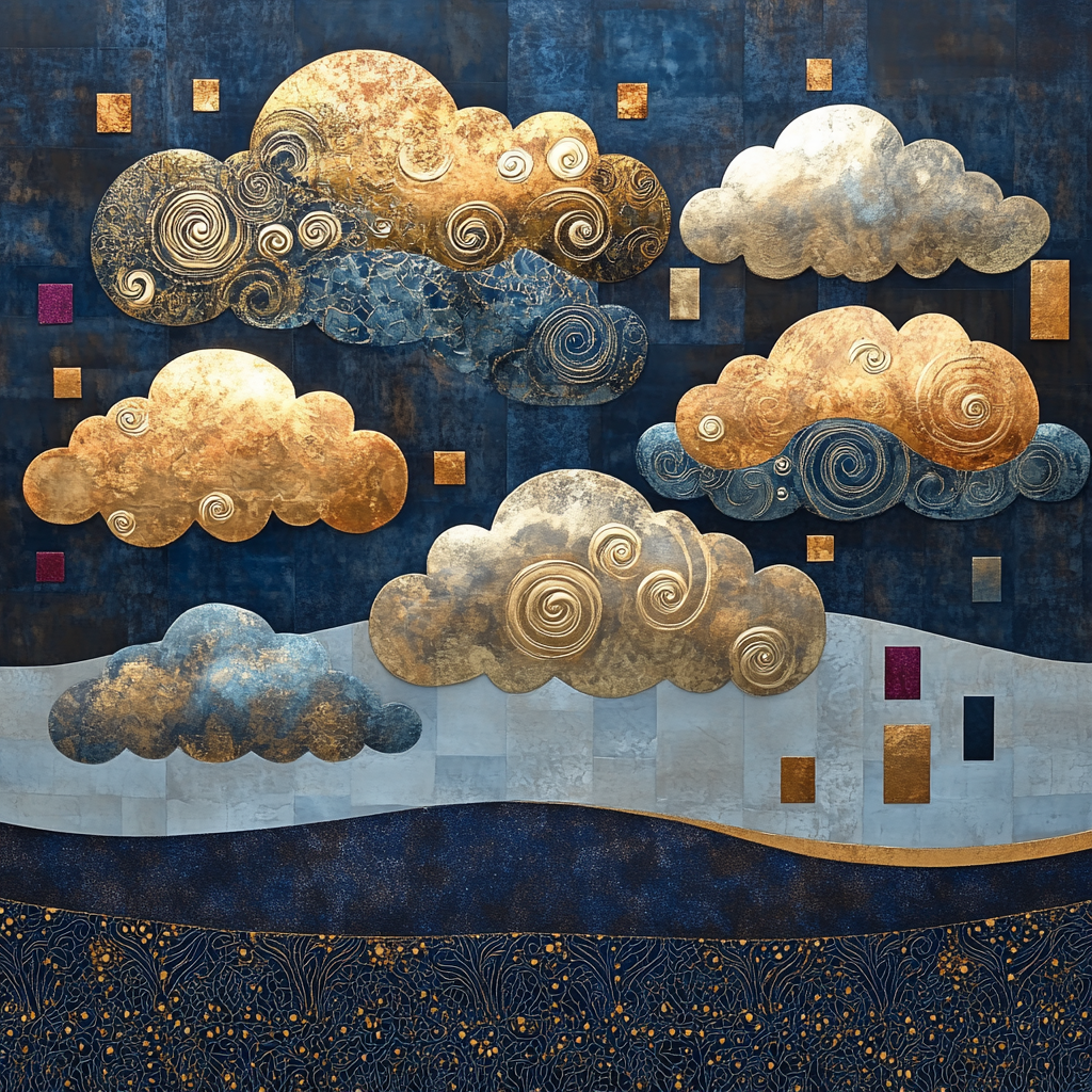 Gustav Klimt Inspired Golden Storm Clouds Numbered painting kits