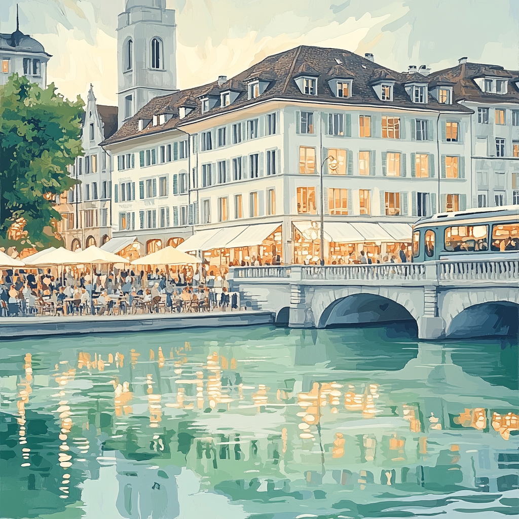 Zurich Limmat River Old Town Switzerland Numbered painting kits