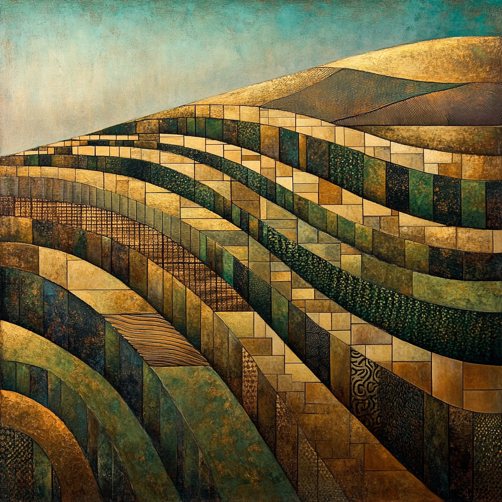 Gustav Klimt Inspired Sunlit Terraced Fields paint by number
