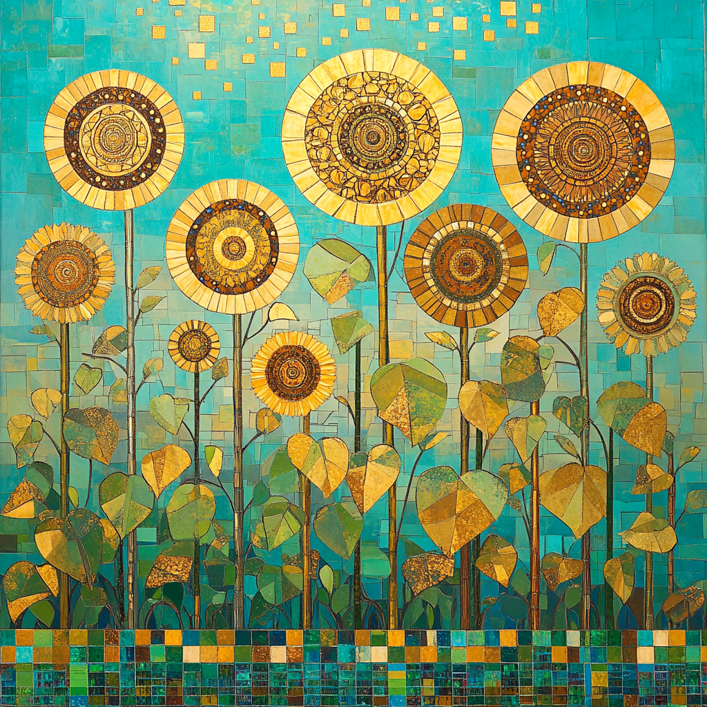 Gustav Klimt Inspired Patterned Sunflower Field Number painting