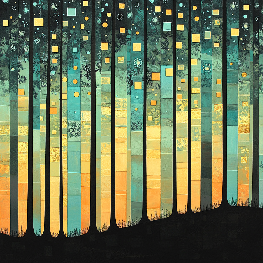 Gustav Klimt Inspired Golden Aurora Forest Edge Number painting