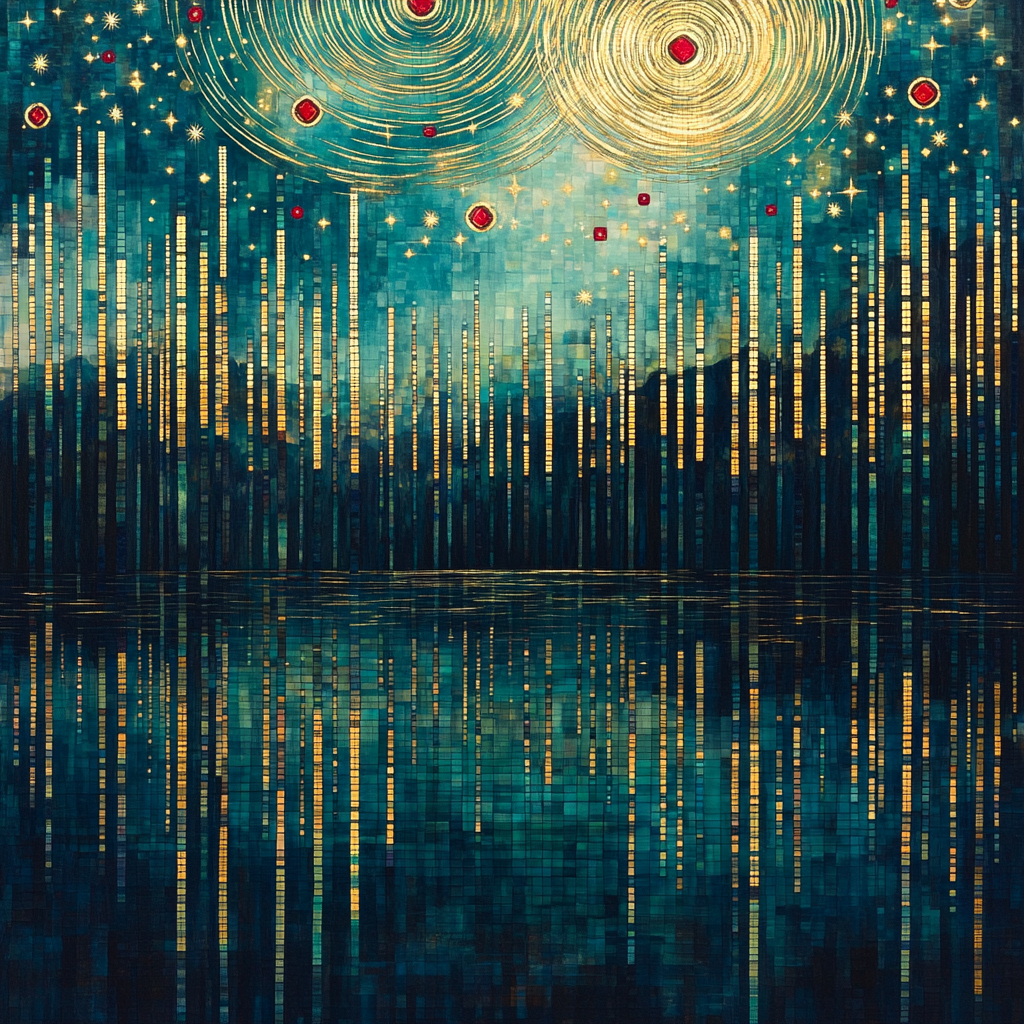 Gustav Klimt Inspired Spiral Starfield Over Lake Paint by numbers kits