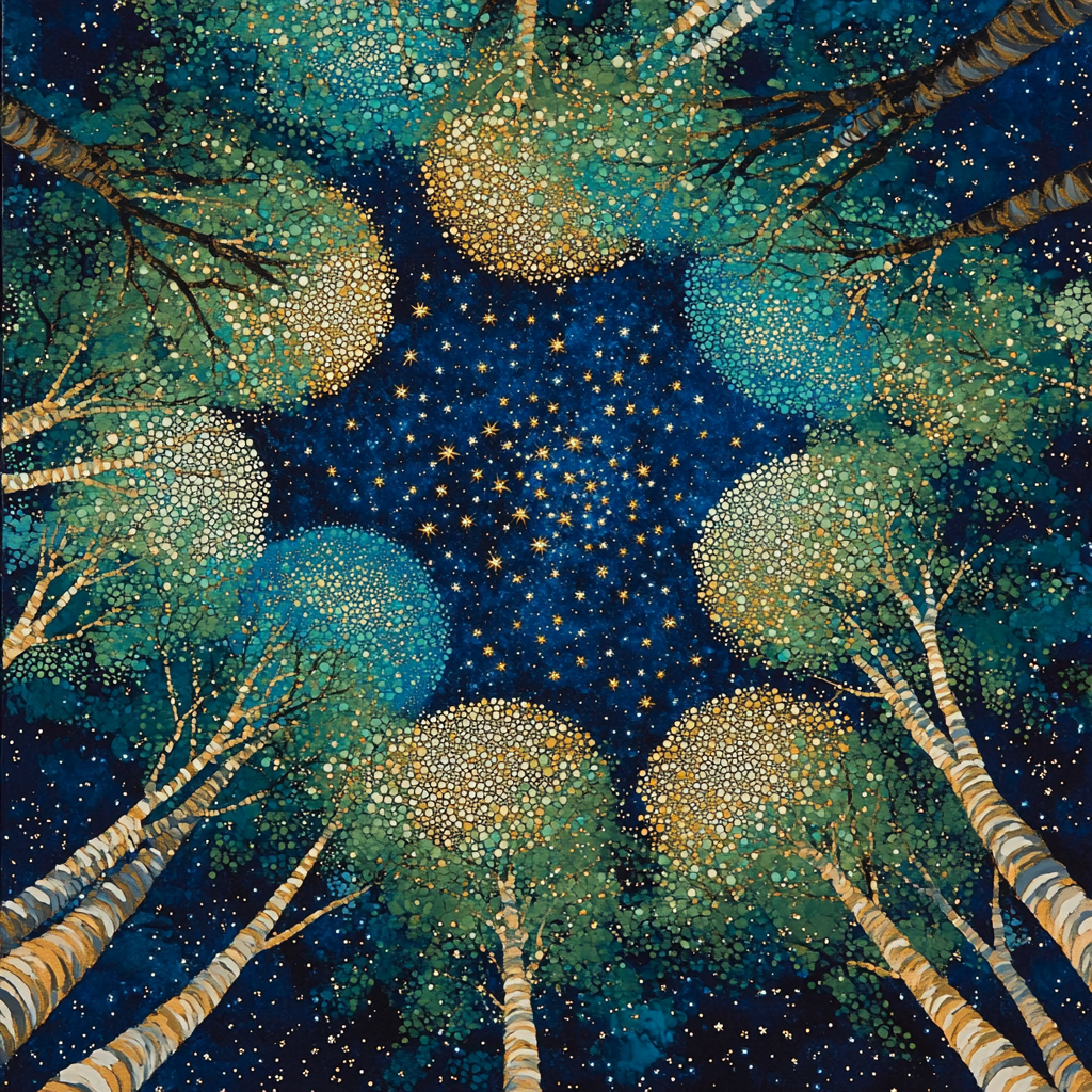 Gustav Klimt Inspired Golden Treetop Constellations painting number kit