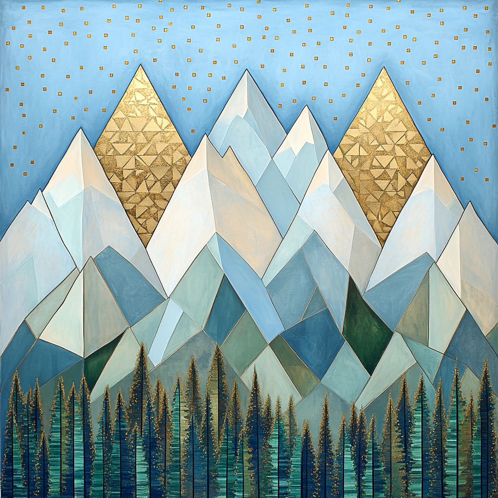 Gustav Klimt Inspired Ornamental Snowy Peaks Number painting