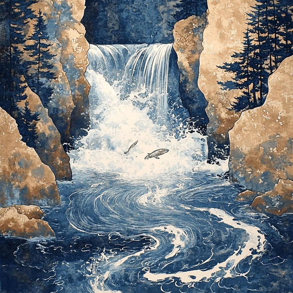 Hokusai Inspired Carp And Waterfall painting number kit