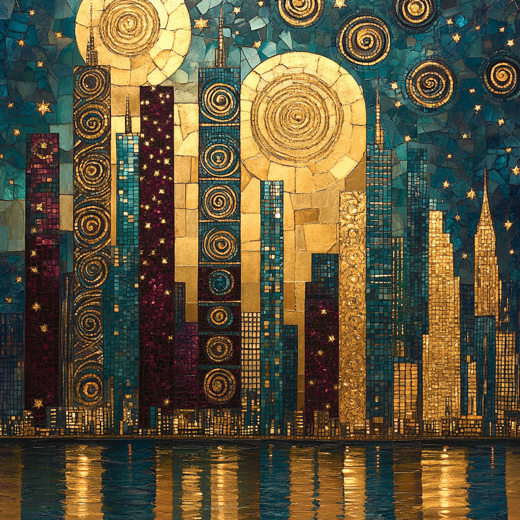 Gustav Klimt Inspired Golden Citylights Number painting