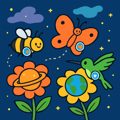 Nebula Garden Pollinator Parade Number painting