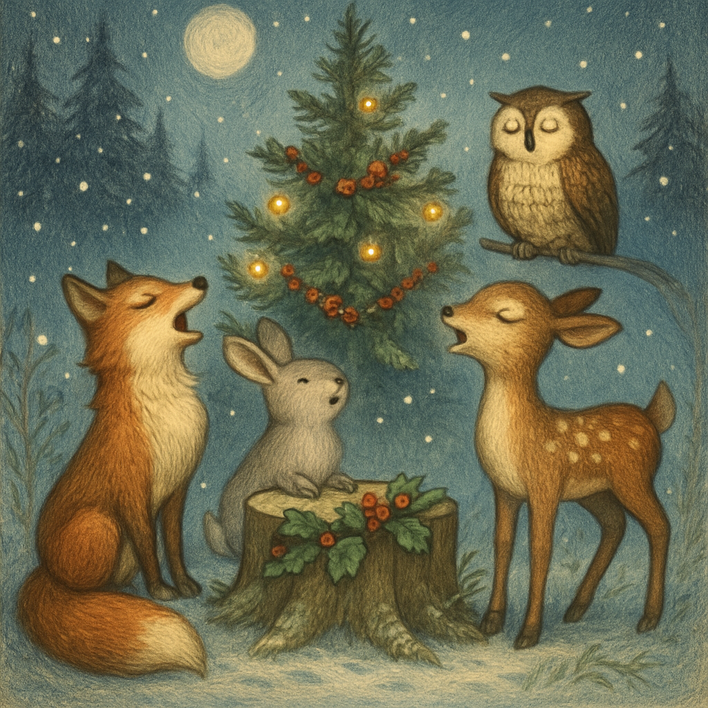 Snowy Choir Of Forest Animals Painting by numbers kit