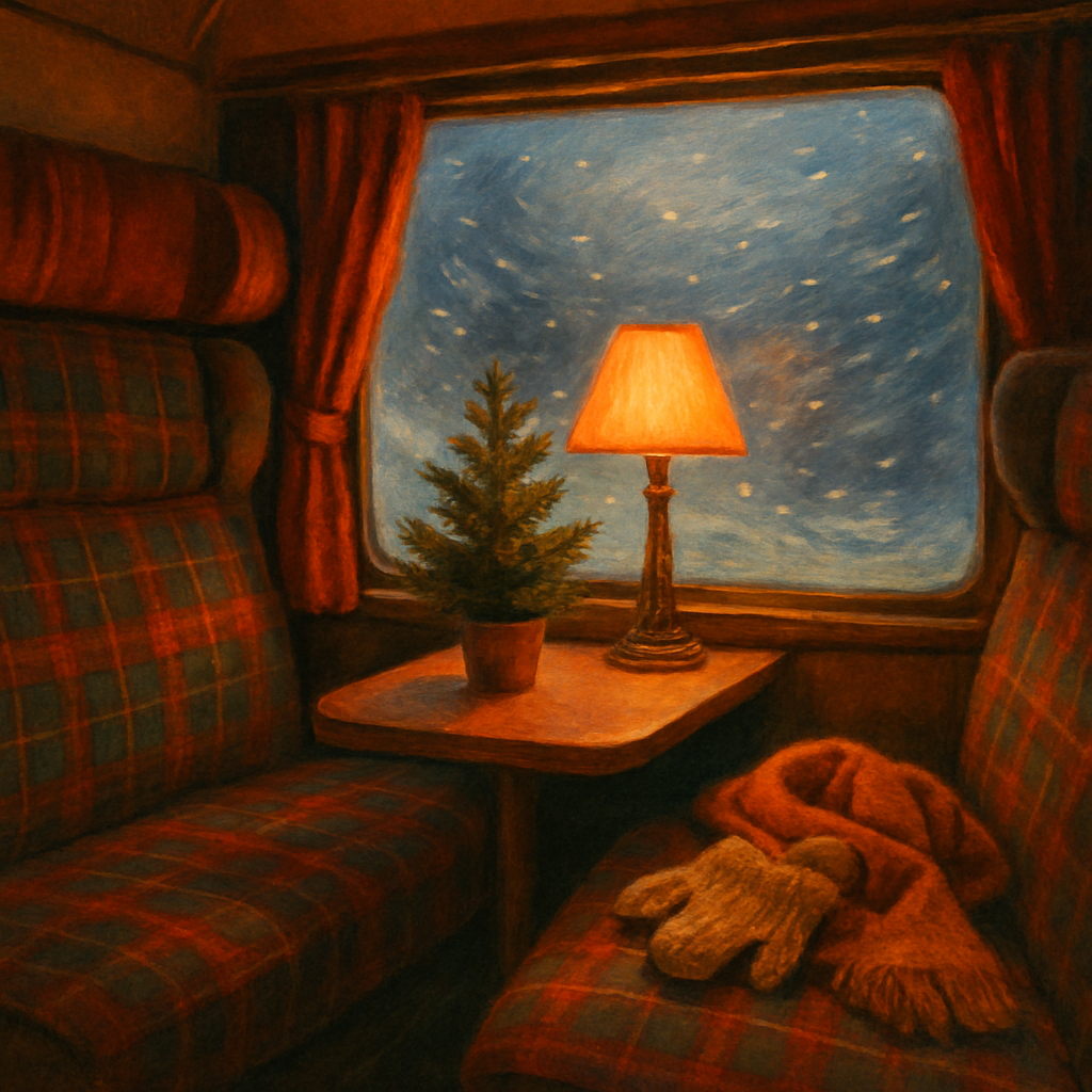 Cozy Train Compartment Snowfall View Number painting