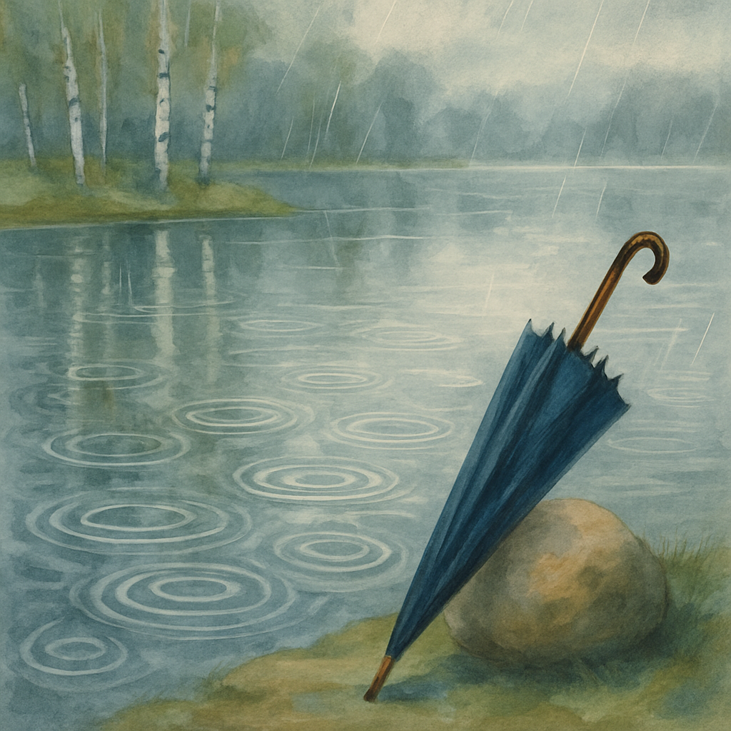 Rainy Day Lake With Umbrella And Soft Ripple Rings DIY paint by numbers