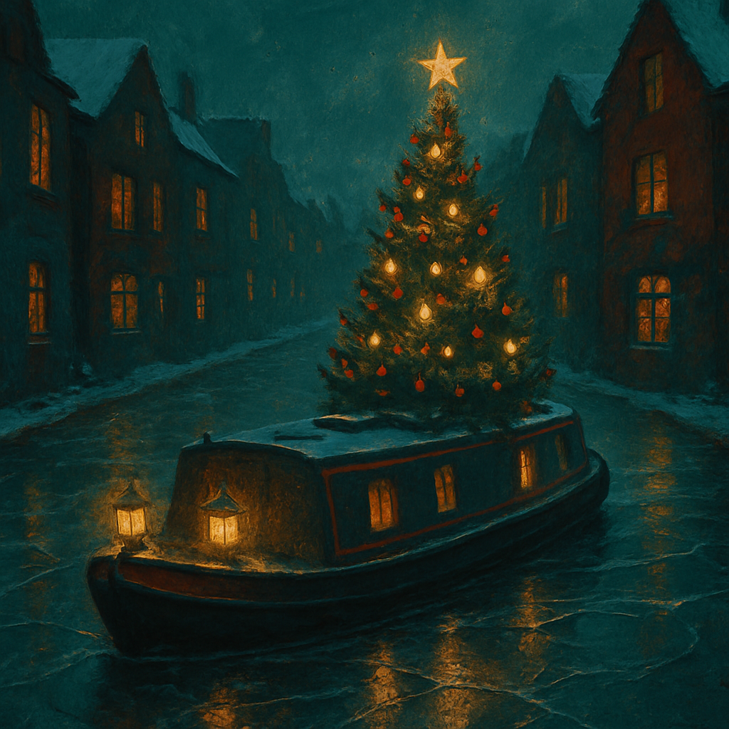 Christmas Tree On Frozen Canal Barge paint by number