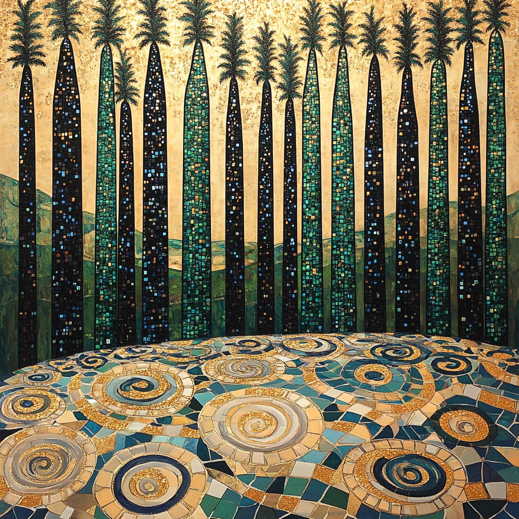 Gustav Klimt Inspired Gilded Cypress Labyrinth paint by number