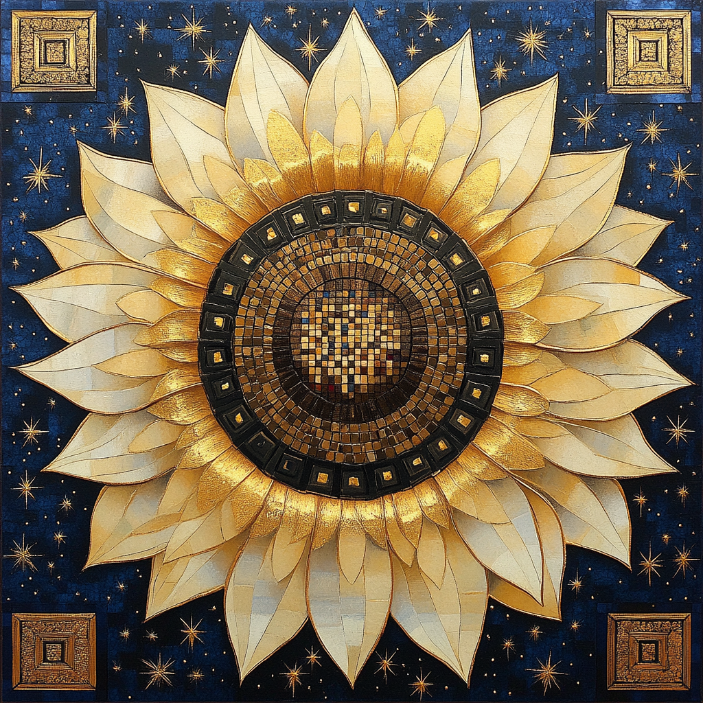 Gustav Klimt Inspired Celestial Sunflower Mandala paint by numbers