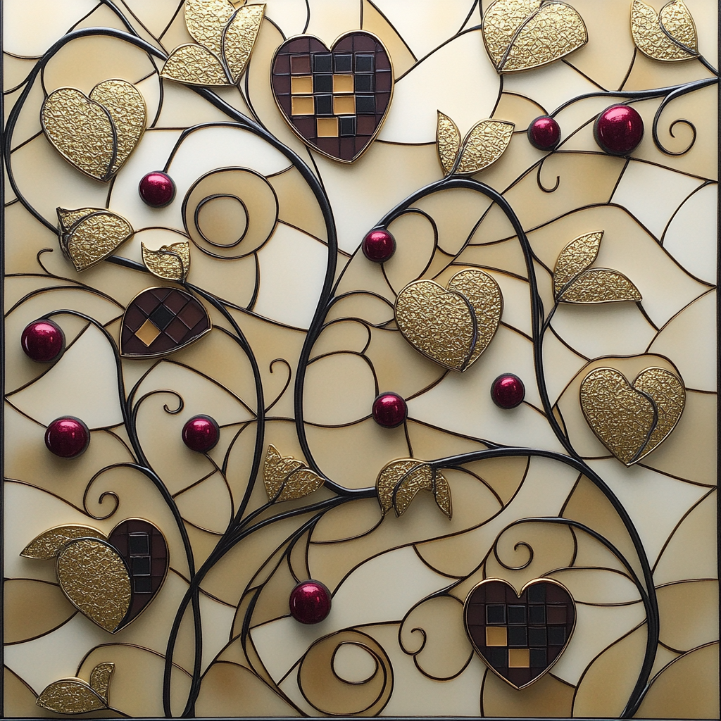 Gustav Klimt Inspired Autumn Vines In Bronze Filigree paint by number