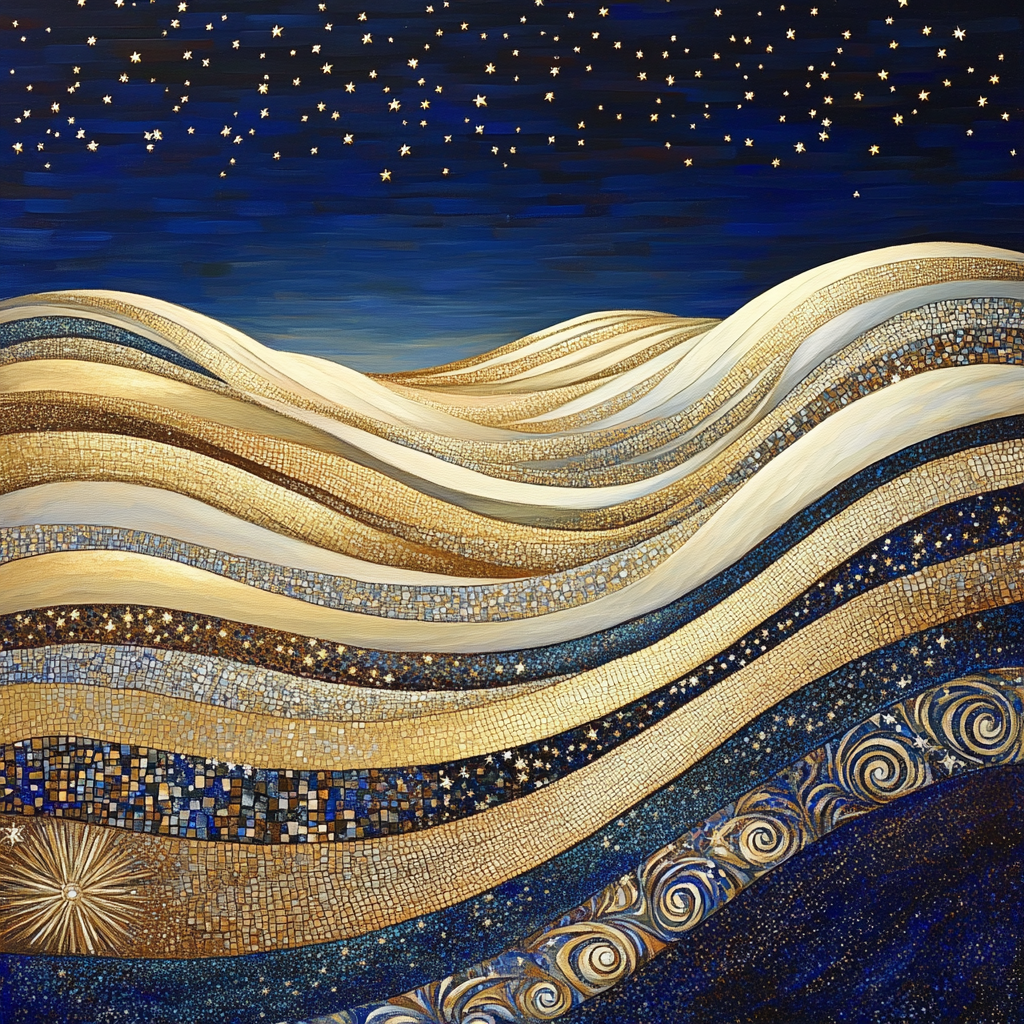 Gustav Klimt Inspired Golden Dunes And Star Sand paint by numbers
