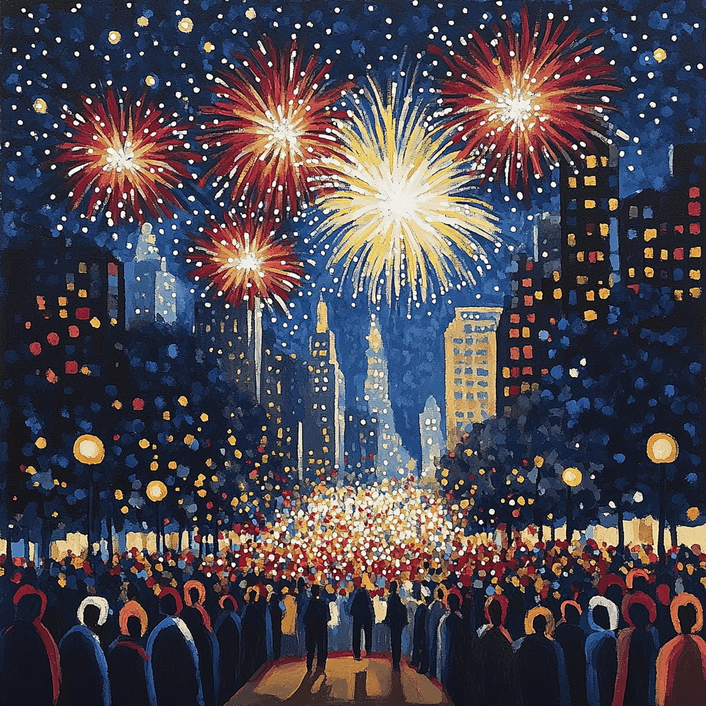 Georges Seurat Inspired Pointillist Fireworks Parade DIY paint by numbers